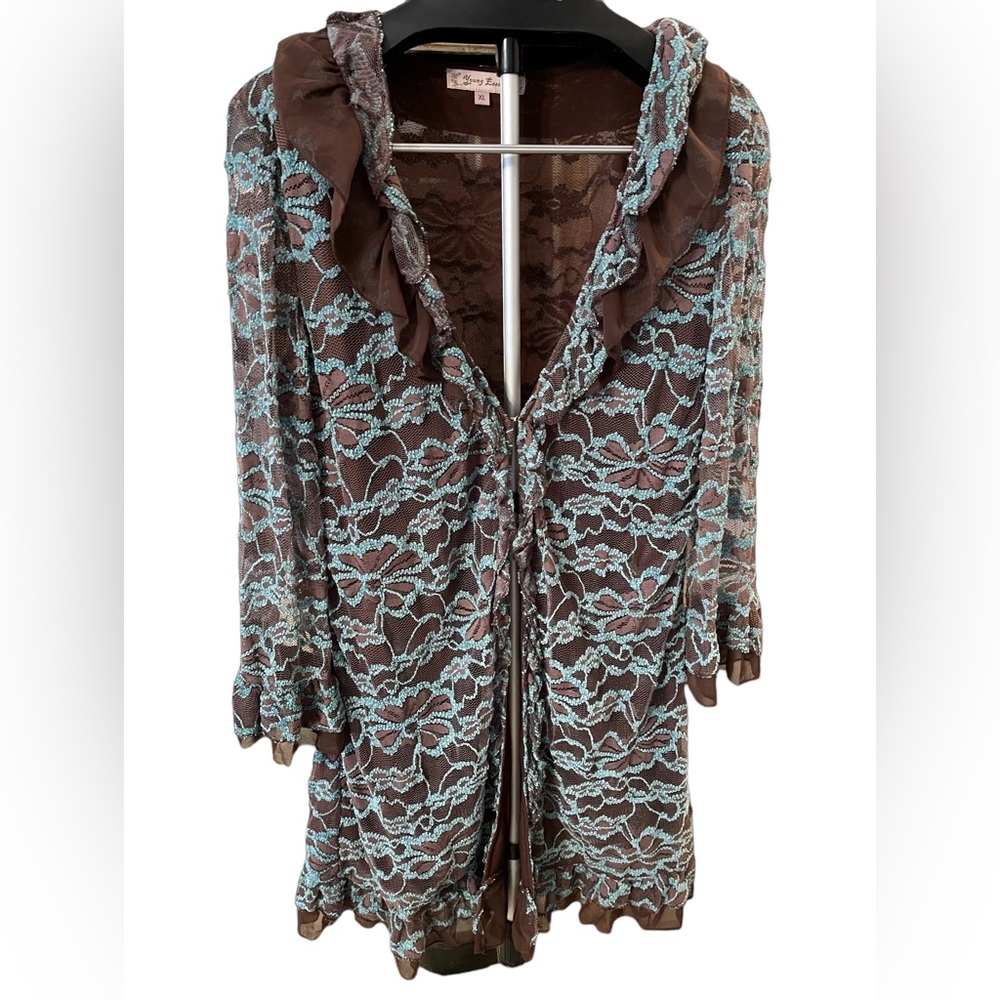 Young Essence Brown and Blue Lace Cardigan - Picture 2 of 12